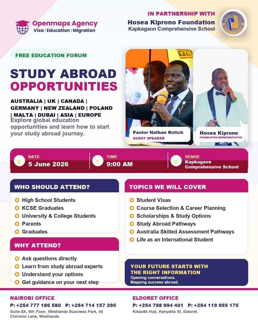 Openmaps Agency and Hosea Kiprono Foundation study abroad forum